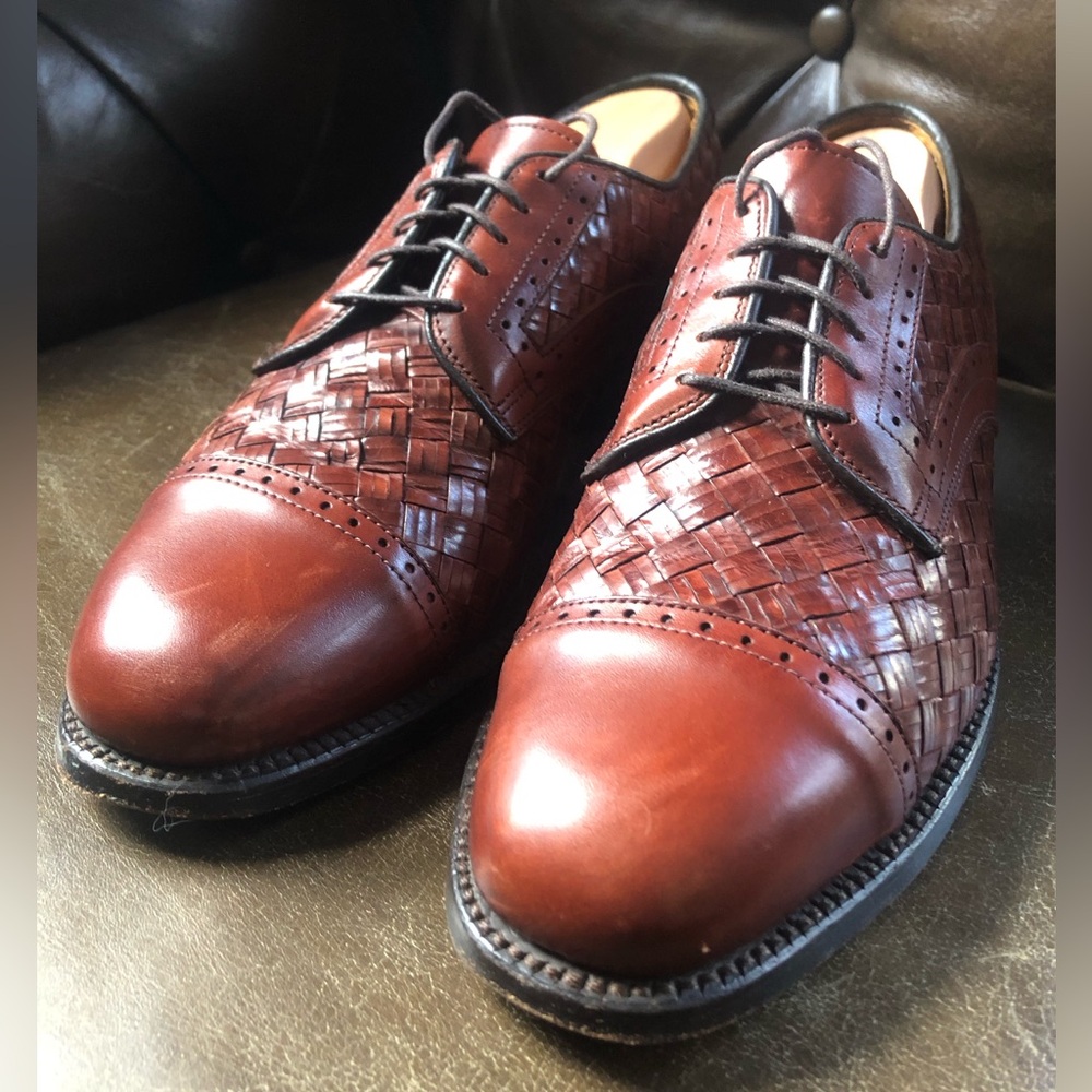 Allen Edmonds Crandon Woven Brown Leather Oxfords Size 7E